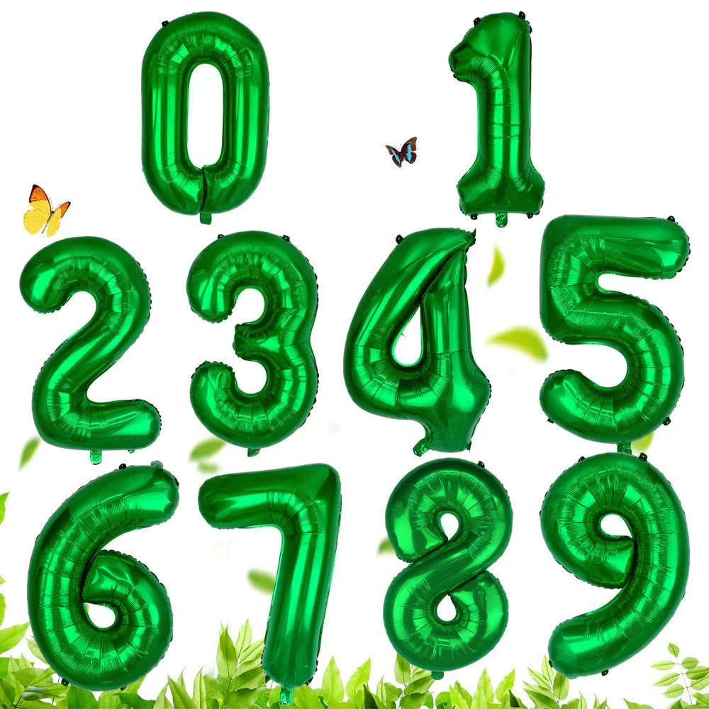 1 Stück 32 Zoll große dunkelgrüne Zahlenballons Frühling Dschungel Safari Geburtstag Party Folienballon 0 1 2 3 4 5 6 7 8 9 Globos Bälle