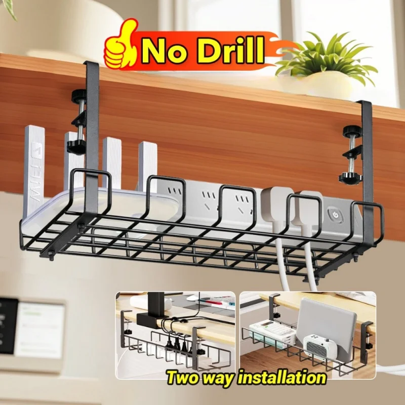 Unter dem Tisch Lagerregal, stanzfreies Metallkabel-Management-Tablett, Heimbüro, Schreibtisch, Draht-Organizer, Küchenaufbewahrungszubehör Image