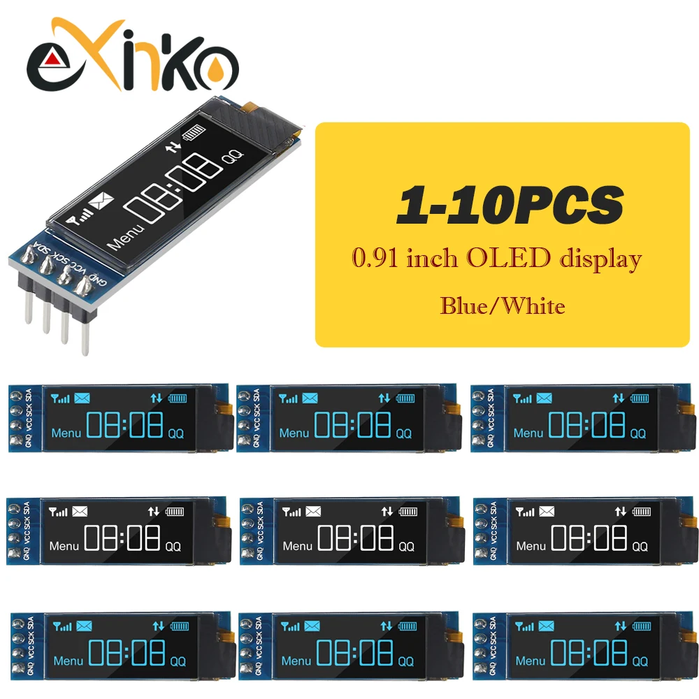 1-10 Stück 0,91 Zoll OLED-Anzeigemodul weiß/blau OLED 128X32 LCD-LED-Anzeige SSD1306 12832 0,91 IIC i2C Kommunikation für Arduino Image