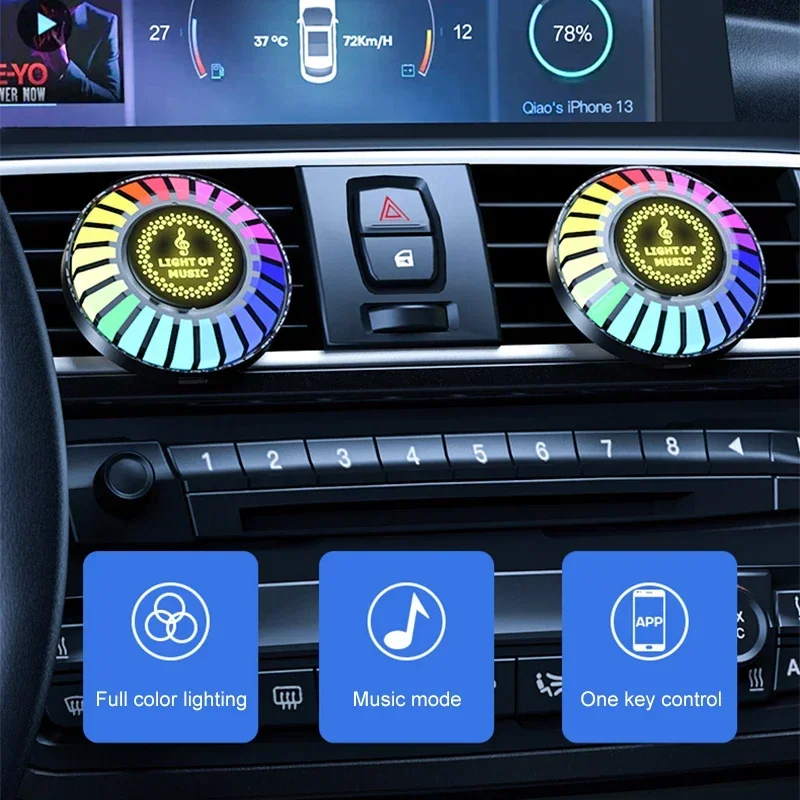 Auto Musik Atmosphäre Licht RGB LED Musik Auto Vent Licht Aktiviert led-leuchten Steuerung Lufterfrischer Umgebungs APP Sound Lampe Image