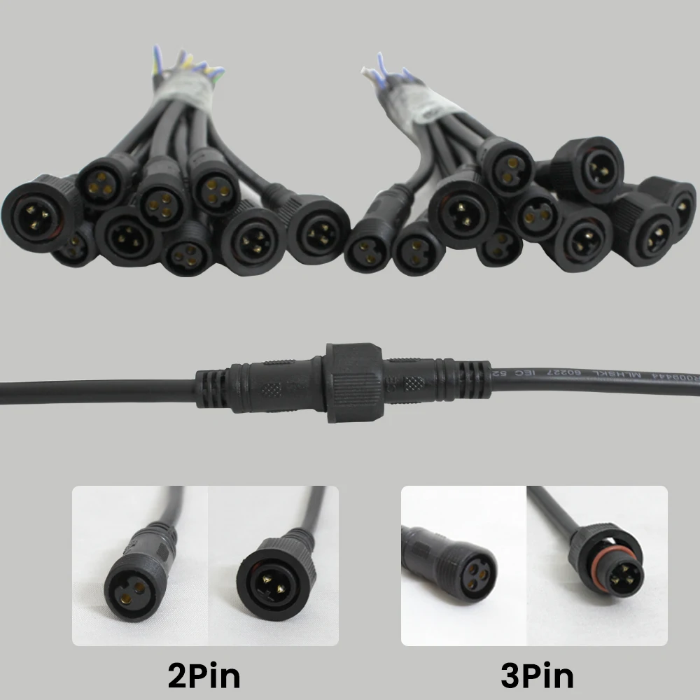 2Pin 3Pin 4Pin 5Pin Stecker auf Buchse IP68 Wasserdichter LED-Stecker Schwarzes Kabel 20 cm 20AWG für LED-Streifenlichter 1/5/10 Paar Image