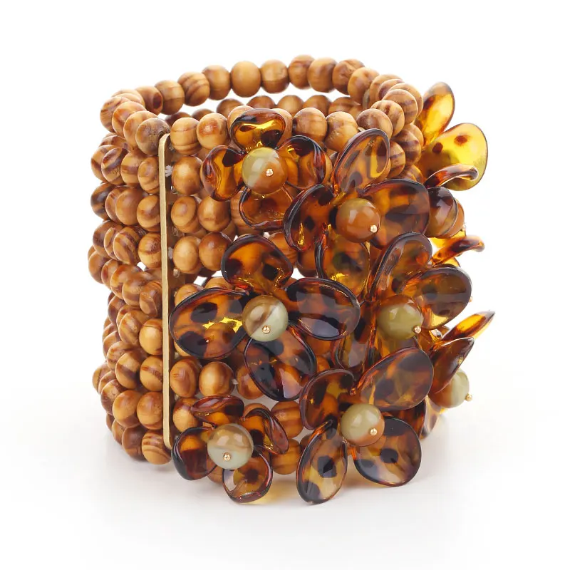 Statement-Armband-Set aus Holz für Damen, Perlen, Blumen-Accessoires, handgefertigter Damen-Fußkettchen-Schmuck Image