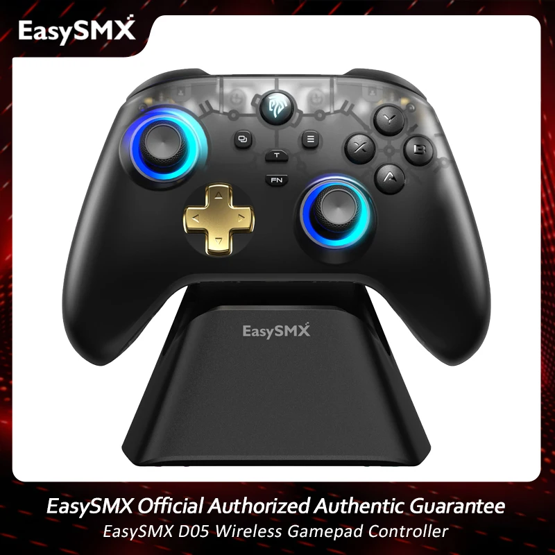 EasySMX D05 Wireless Gaming Controller Gamepad für PC/Switch/TV/Telefon mit Ladestation RGB Hall Effect Joysticks löst sich aus