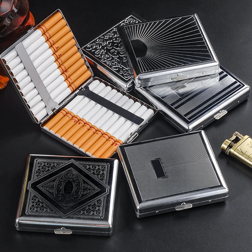 Vintage-Zigarettenetui aus Metall mit Box, Behälter, 20 Stück, normale Größe, Tabakhalter, Taschenaufbewahrung, Raucherzubehör, Geschenk