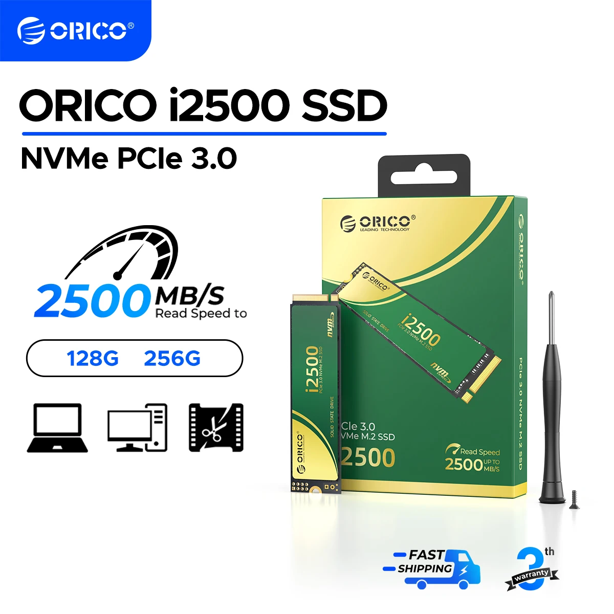 ORICO 256 GB PCIE3.0 NVMe SSD 2500 MB/s TLC NAND Flash Internes Solid-State-Laufwerk für PC Laptop Image