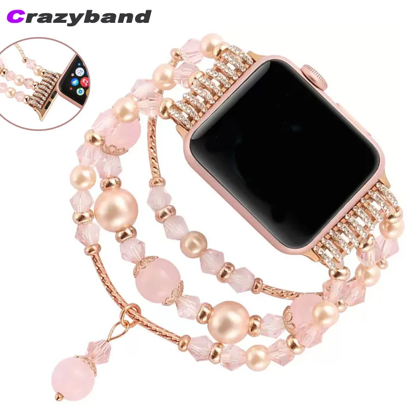 Perlenperlen für Apple Watch Band 41 mm 45 mm 44 mm 40 mm Wunderschönes handgefertigtes Damenarmband für iWatch Serie 9 8 6 SE 5 42 mm Armband Image
