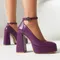 Classic Pink Sexy Purple Ladies Dress Office Pumps Round Toe Platform High Heeled Shoes Ankle Buckle