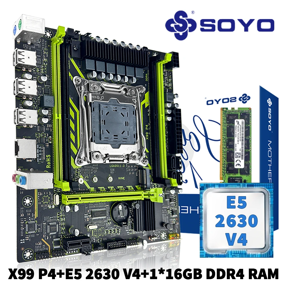 SOYO X99 P4 Motherboard Set Kit mit Intel LGA2011-3 Xeon E5 2630 V4 CPU DDR4 16 GB (1 * 16 GB) 2133 MHz RAM-Speicher NVME M.2 SATA Image