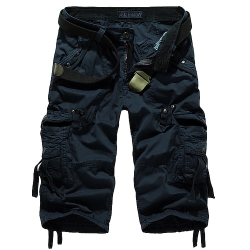 Herren Cargo-Shorts Wander-Shorts Mehrere Taschen Einfach Wadenlang Täglich Basic Schlank Weinrot Schwarz Image