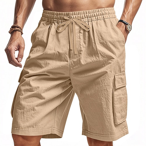 Herren Cargo-Shorts Sommershorts Bermudashorts Freizeitshorts Kordelzug Mehrere Taschen Gerader Schnitt Einfach Atmungsaktiv Feuchtigkeitsableitend Knielang Outdoor Lässig Laufen Mode Streetwear Image