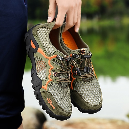 Herren Sneaker Upstream-Schuhe PU Leder Netz Atmungsaktiv Bequem Rutschfest Schnürung Schwarz Grün Khaki Sommer Frühling Image
