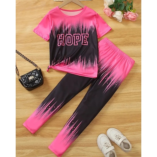 Mädchen 3D Buchstabe Schlafanzug-Sets T-Shirt Hose Schlafanzug-Sets Kurzarm 3D-Druck Sommer Frühling Aktiv Basic Kinder Ab 4 Jahren Rundhalsausschnitt Heim Täglich Normale Passform Image