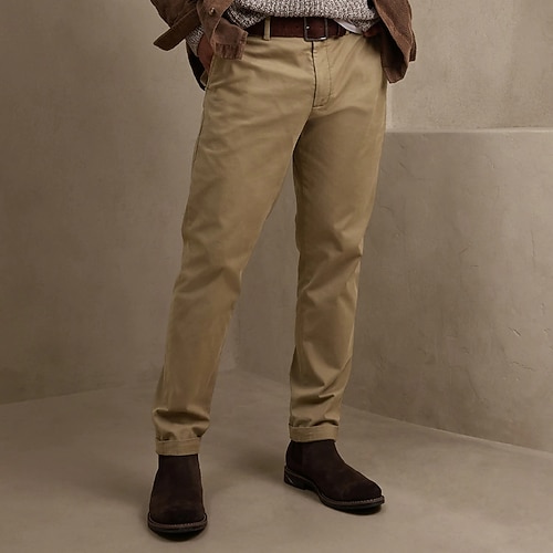 Herren Hose Chinos Chinohose Tasche Einfach Komfort Atmungsaktiv Büro Täglich Geschäftlich Lässig Schwarz Khaki Image