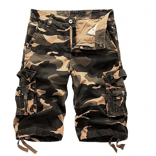 Herren Cargo-Shorts Shorts mit Camouflage-Muster Wander-Shorts Mehrere Taschen Gerader Schnitt Tarnung Atmungsaktiv Außenbereich Knielang Lässig Täglich Streetwear Stilvoll Tarnrot Gelbe Tarnung Image