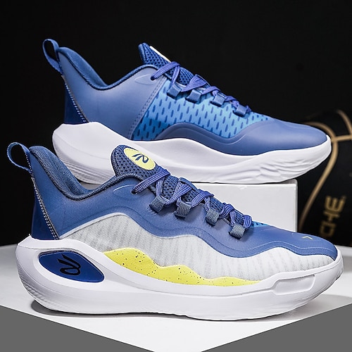 Herren-Basketballschuhe in Marineblau und Gelb – stylisches Court-Schuhwerk mit hervorragender Traktion für Wettkampfspiele Image