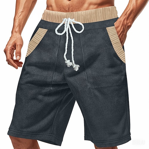 Herren Sweat-Shorts Shorts Bermudashorts Freizeitshorts Tasche Kordelzug Elastischer Bund Farbblock Komfort Atmungsaktiv Knielang Outdoor Yoga Täglich Sport Athleisure Denim Blue Schwarz Image