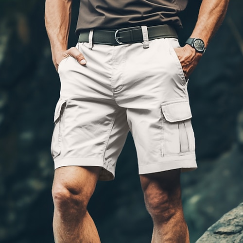 Herren Cargo-Shorts Shorts Bermudashorts Freizeitshorts Mehrere Taschen Gerader Schnitt Einfach Komfort tragbar Knielang Outdoor Lässig Campen und Wandern Mode Streetwear Schwarz Grün Mikroelastisch Image