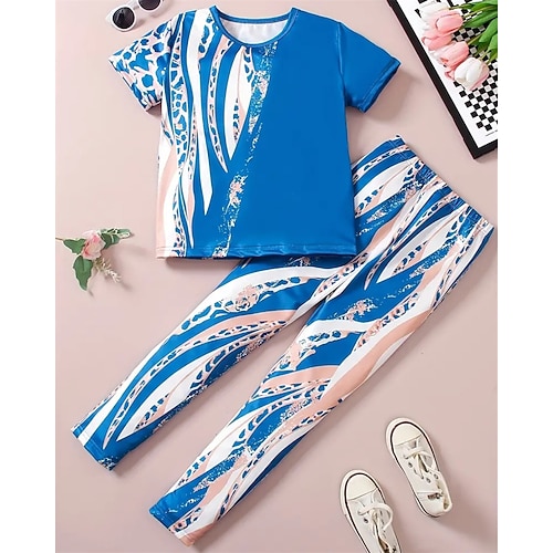 Mädchen 3D Druck Schlafanzug-Sets T-Shirt Hose Schlafanzug-Sets Kurzarm 3D-Druck Sommer Frühling Aktiv Basic Kinder Ab 4 Jahren Rundhalsausschnitt Heim Täglich Normale Passform Image