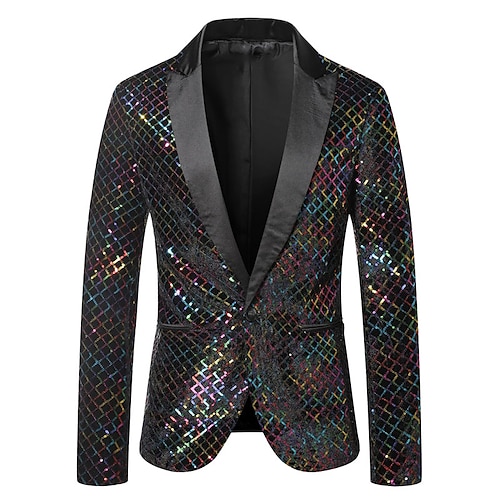 Herren Blazer Sakko Party Büro Karriere Leuchtenden Draussen Tasche Pailletten Herbst Winter Plaid Stilvoll Warm-Ups Kargen Silbern Gold Regenbogen Jacken Image