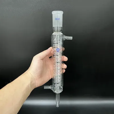 FAPE Format serpentine condenser, L. 150mm/200mm/250mm/300mm/350mm/400mm/500mm, Full glass distiller