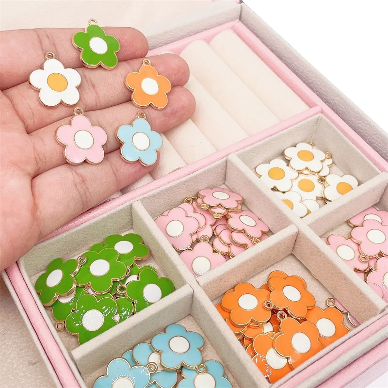 10 pezzi colorati sole fiore goccia olio ciondolo in lega d'oro smalto fascino per orecchini fai da te bracciali collane creazione di gioielli forniture