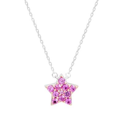 Suzy Levian Silver 0.02 Ct. Tw. Diamond & Pink Sapphire Star Pendant