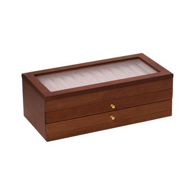 Bey-Berk Reginald Cherry Wood 36 Pen Storage Case With Glass Top