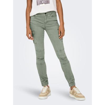Cargohose ONLY "ONLMISSOURI REG ANK CARGO PNT", Damen, Gr. 36, Länge 32, grün (lily pad), Web, Obermaterial: 98% Baumwolle, 2% Elasthan, unifarben, casual, slim fit knöchellang, Hosen, knöchellang mit elastischem Beinabschluss Image