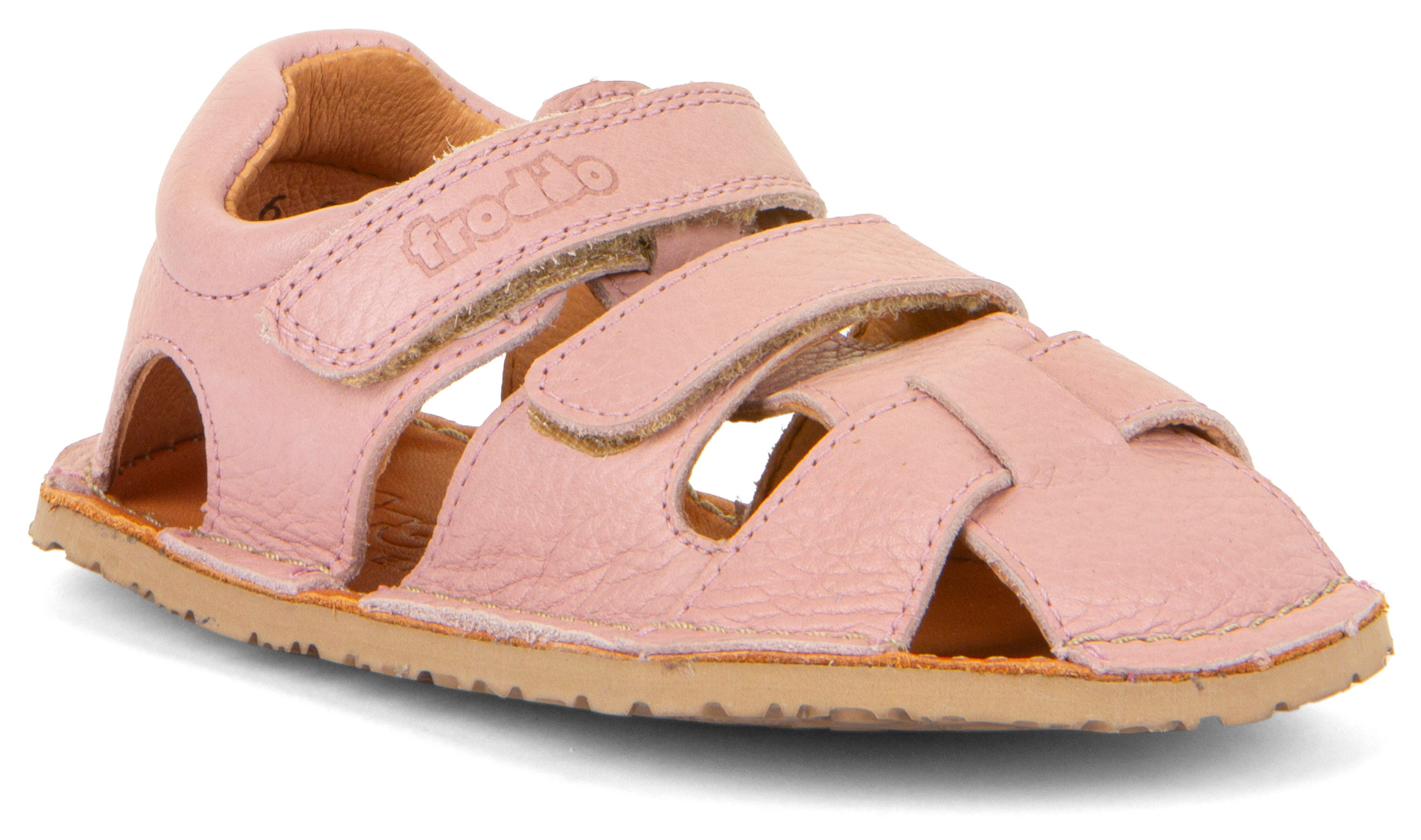 Barfußschuh FRODDO "Sandale Flexy Avi", Kinder, Gr. 24, rosa (rose), Leder, unifarben, Schuhe Barfußschuh, Sommerschuh, Poolslides, Klettschuh, mit zwei Klettverschlüsse