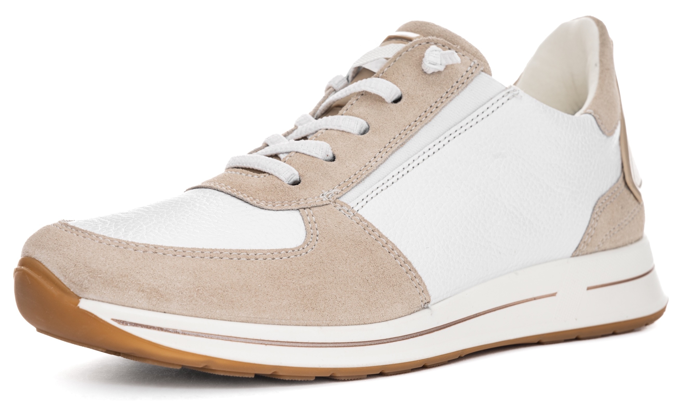 Slip-On Sneaker ARA "OSAKA", Damen, Gr. 7 (41), beige (weiß, hellbeige), Glattleder, Veloursleder, kontrastfarbene Details, Schuhe, Keilsneaker, Slipper mit Easy2Go-Einschlupf, H-Weite