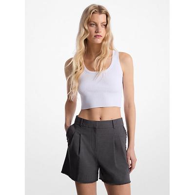 Michael Kors Frayed Stretch Wool Pleated Shorts Grey 2