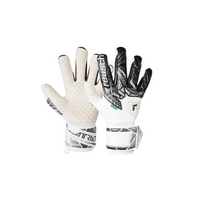 Torwarthandschuhe REUSCH "Attrakt SpeedBump", Damen, Gr. 10, bunt (silberfarben, weiß), 5% Polyamid, 28% Polyester, 61% Elastodien, 6% Polyurethan, mehrfarbig, sportlich, Handschuhe, mit Evolution Negative Cut Image