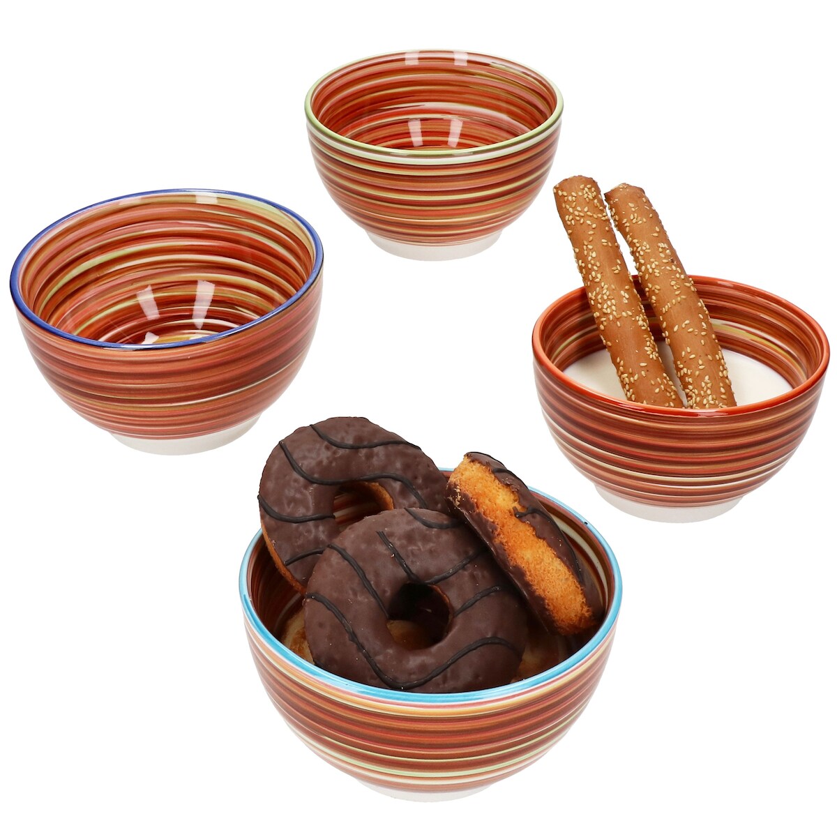 4x Linea Müsli-Schale Ø14,3cm 500ml 4 Pers Dessert-Schüssel gestreift mediterran Image