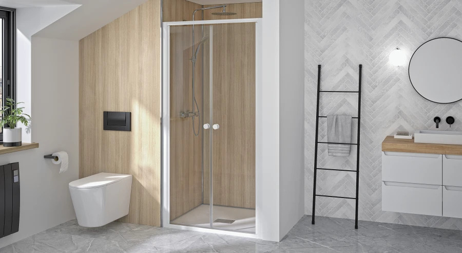 Porte de douche SUPRA 2P pivotante 80 cm profilé blanc verre transparent KINEDO PA1530BTN