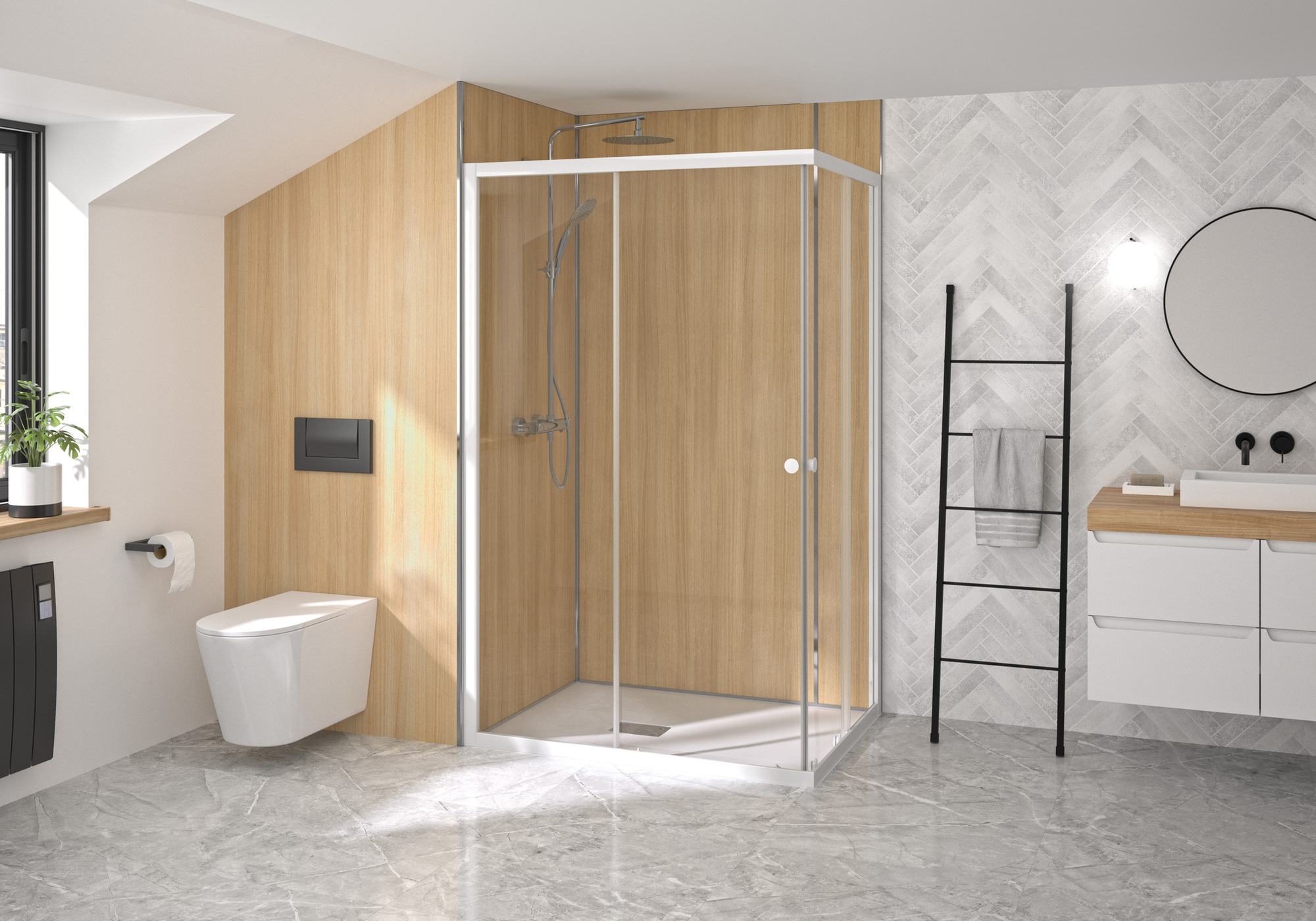 Paroi de douche SUPRA III A 80 cm accès d'angle coulissant droite fixe gauche KINEDO PA1581BTNG