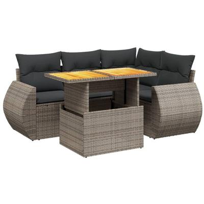 Vidaxl - 5-tlg. Garten-Sofagarnitur mit Kissen Grau Poly Rattan Image
