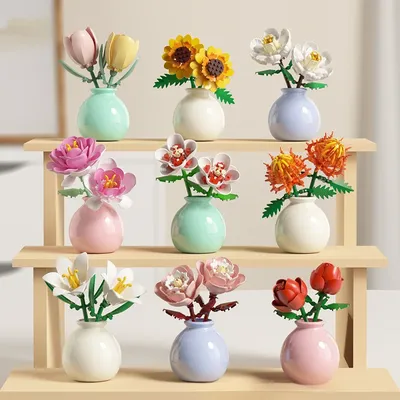 Niedliche Bausteine für Erwachsene, Sukkulenten, Bauset, Flores Artificiales, Dekor, Bauernhof,