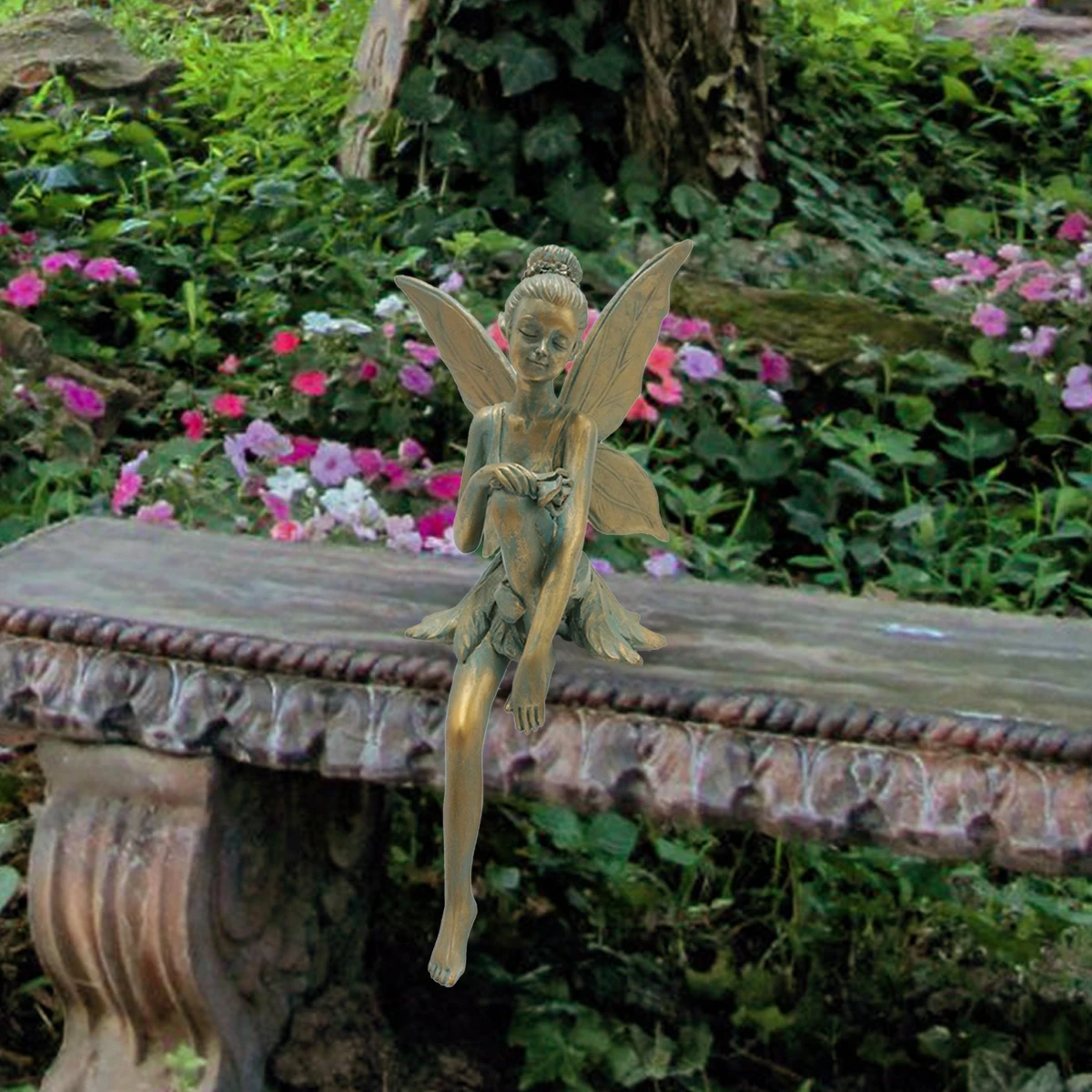 Harzimitat Kupfer Sitzhaltung Blumenfee geeignet für Desktop, Innenhof, Rasen, Blumentopf, Valentinstagsgeschenk Image