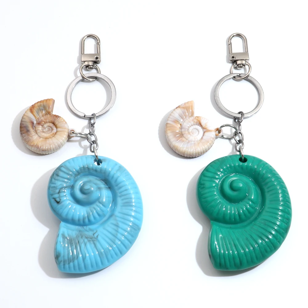 Böhmischer Acryl-bunter 3D-großer Muschel-Schlüsselanhänger für Frauen, kreativer cooler Seeschnecken-Schlüsselanhänger, Handtasche, Auto, Geburtstagsgeschenk Image