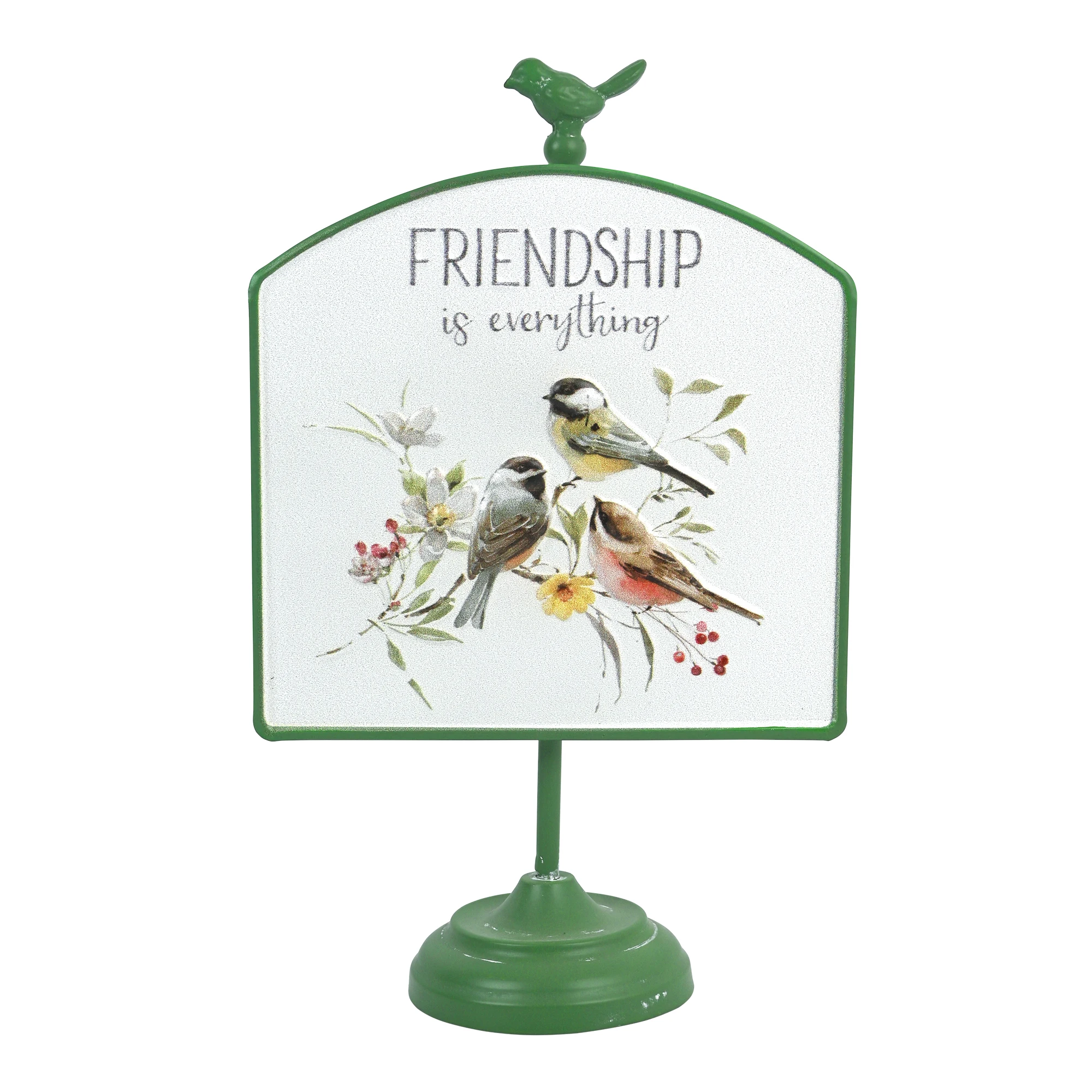 „Freundschaft ist alles“-Schild, Metall-Gartenschild, Vogelmuster, dekoratives Tischschild aus Metall, Hofdekorationsschild Image