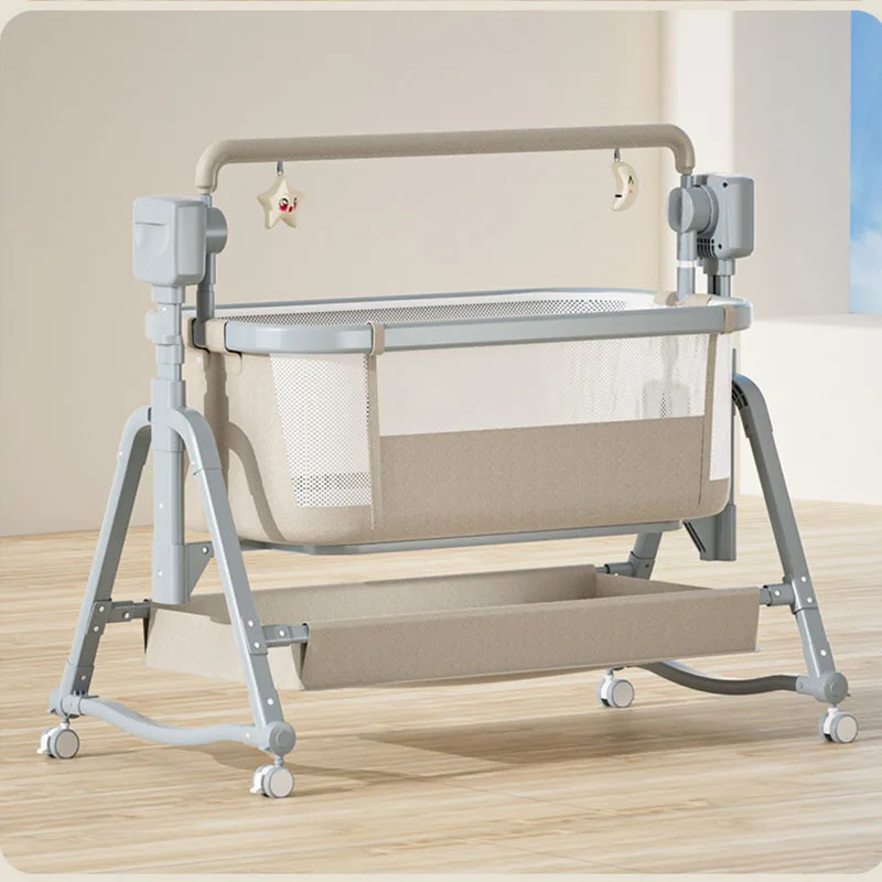 Babywiege, Kinderbett, elektrische Wiege für Neugeborene, Schaukelstuhl, 3-Timer, 5-Schaukel-Modell, Babybett, höhenverstellbar, Nachttisch, Reisebett Image