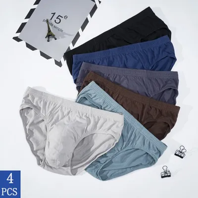 4 Teile/los männer 100 % Baumwolle Atmungsaktive Slips Bequeme Männliche Unterwäsche Dessous Höschen Unterhose Plus Größe XL -5Xl Image
