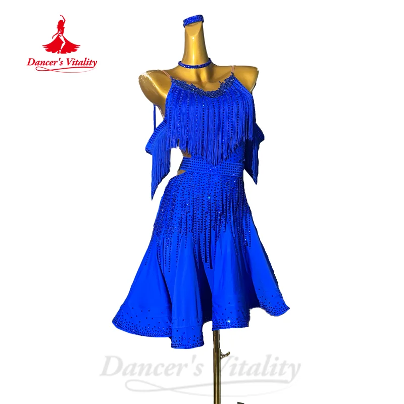 Sexy rückenfreie Kleider für lateinamerikanischen Tanz für Erwachsene und Kinder, Tango, ChaCha, Samba, professionelles Performance-Kostüm, lateinamerikanisches Quastenkleid Image