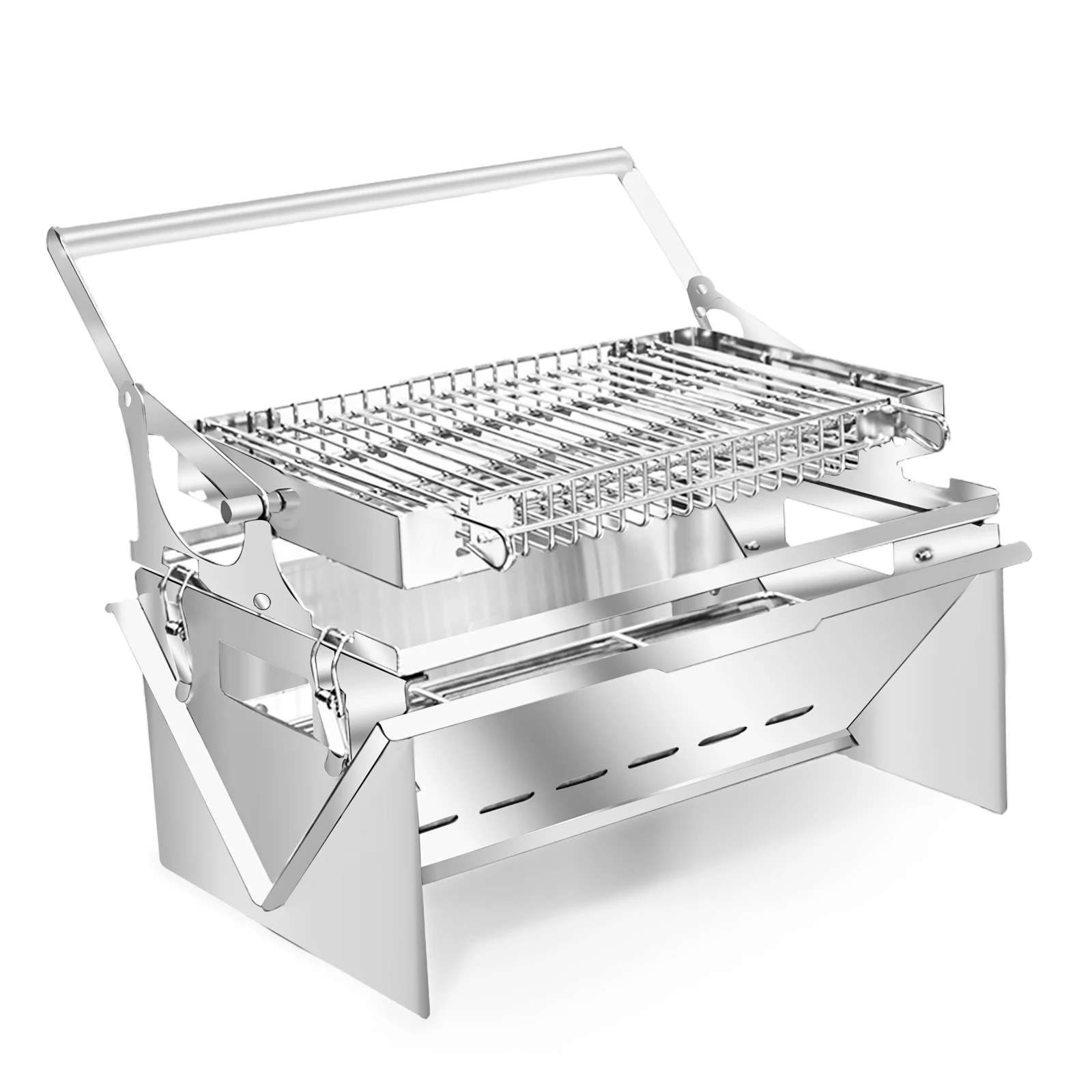Tragbar 360° ° Rotierender Holzkohlegrill mit umklappbarem Korb – Smoker-Grill aus Edelstahl 304 für Camping, kostenloser Grillbeutel, neues Upgrade