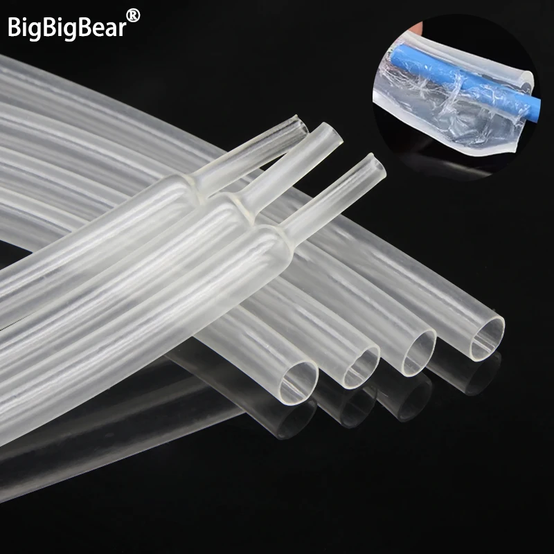 1 ~ 10 m 3:1 Schrumpfschlauch mit Kleber 1,6 ~ 50 mm transparenter doppelwandiger, selbstklebender Polyolefin-Hülse, gefütterter Drahtkabelschutz Image