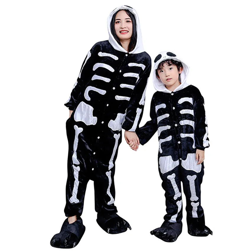 Frauen Männer Onesies Kigurumi Skeleton Cartoon Onesie Anime Pyjamas Winter Outfit Festival Party Anzug Geschenk Für Halloween Weihnachten Image