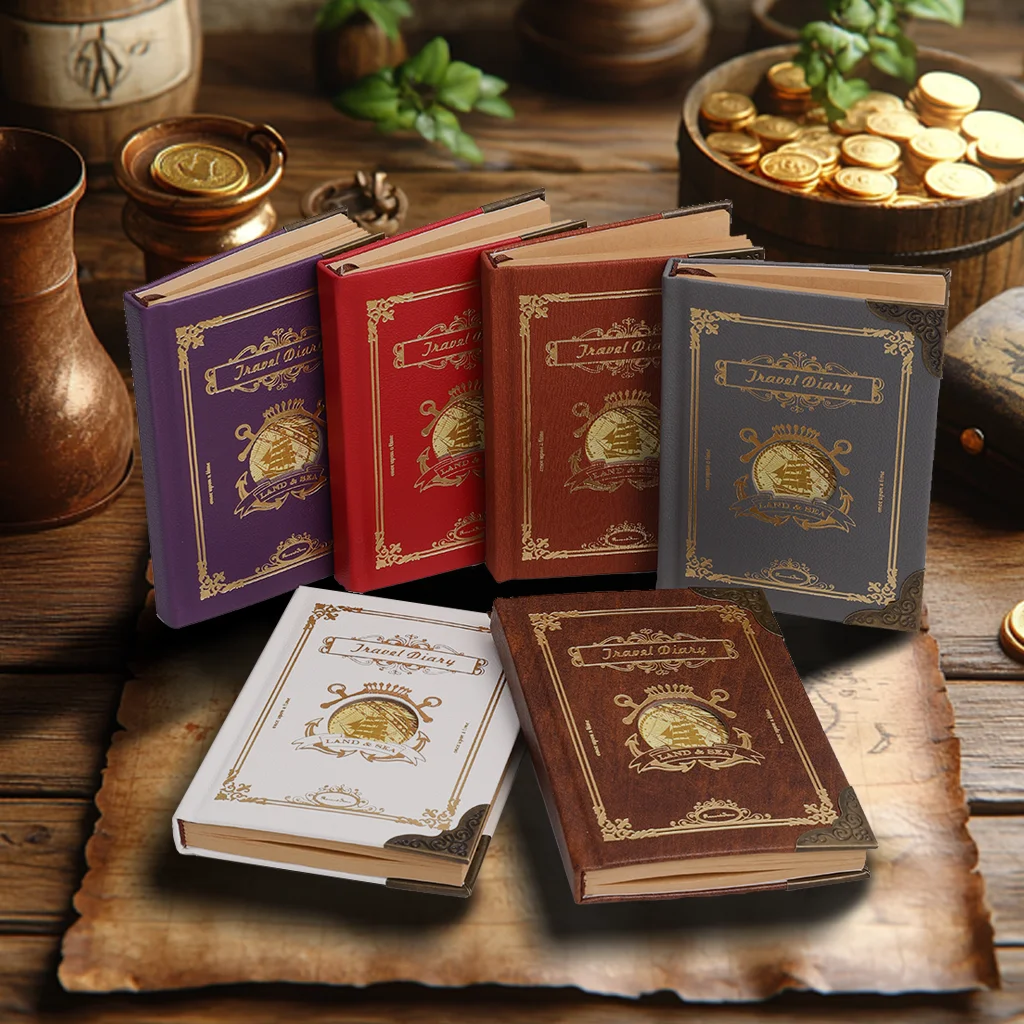 Vintage-Notizbuch aus weichem Leder mit Hardcover, 200 Seiten, im nautischen Karten-Design und Anker-Lesezeichen – 1-teilige Geschenkbox Image