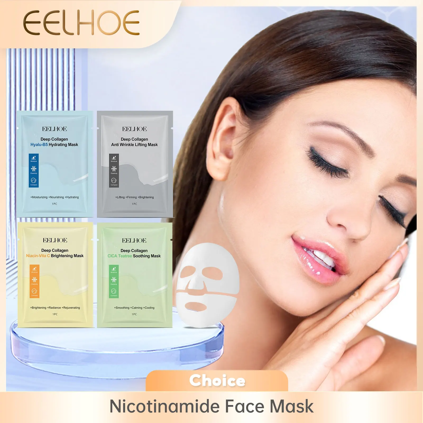 Eelhoe Nicotinamid Gesichts maske Feuchtigkeit creme Haut straffende Kollagen Reparatur glatte Haut Hyaluron säure verjüngen die Gesichts pflege maske Image