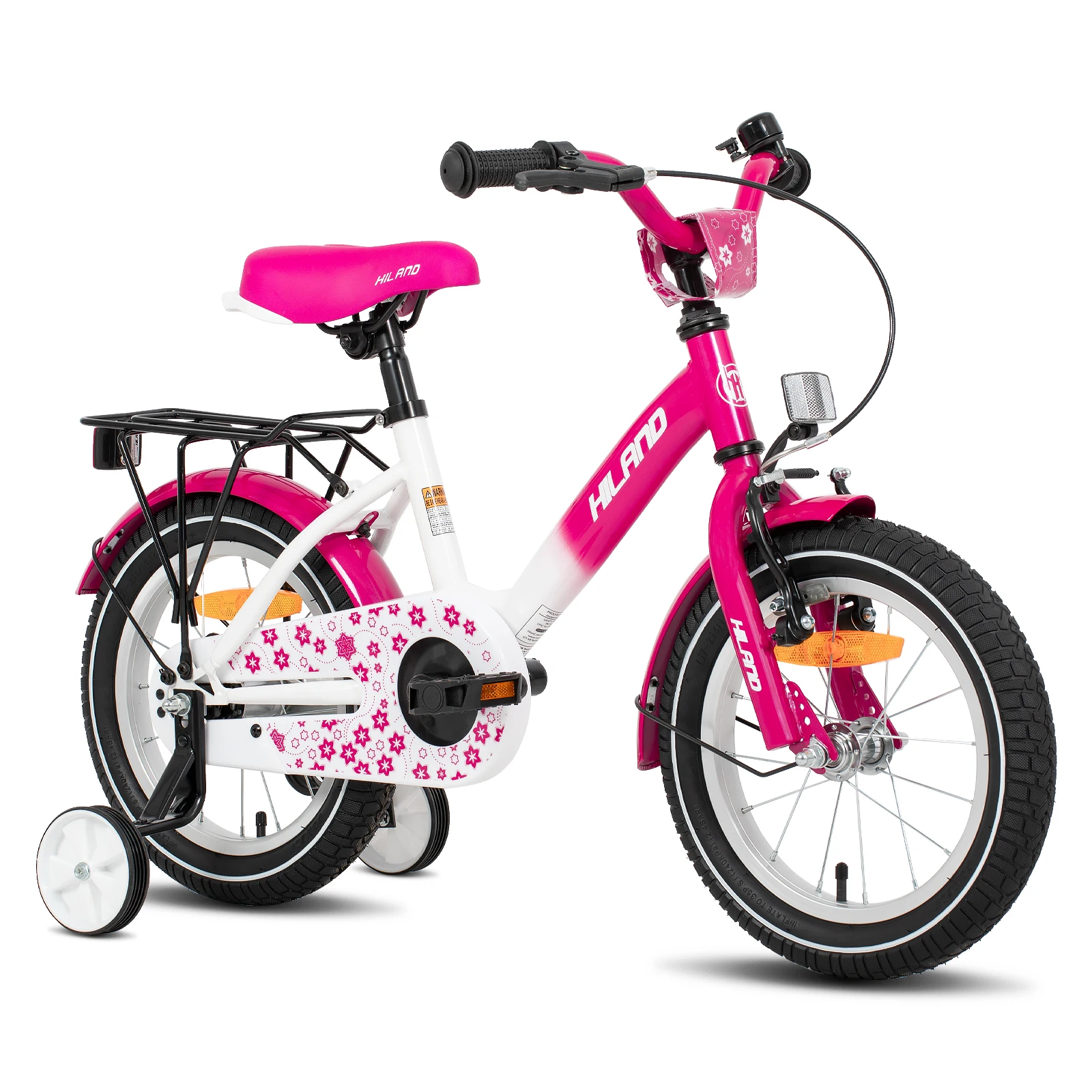 HILAND Bicicletta per bambini per ragazzi e ragazze dai 2 ai 7 anni, 12 14 16 pollici Bicicletta per bambini con ruote da allenamento Campana portapacchi posteriore
