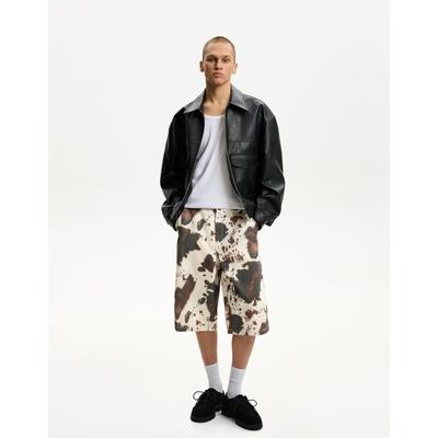 Bershka Animal Print Skater Bermuda Shorts Men 31 Cream